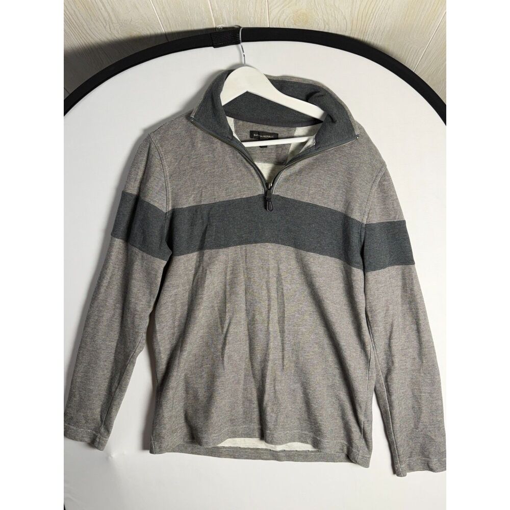 Banana Republic Men M Medium Gray Colorblock Quarter Zip 100% Cotton Pullover